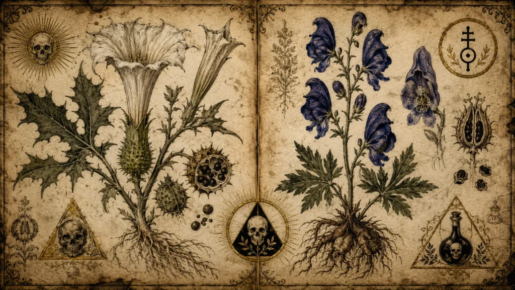 Estramonio y acónito plantas del ungüento de brujas