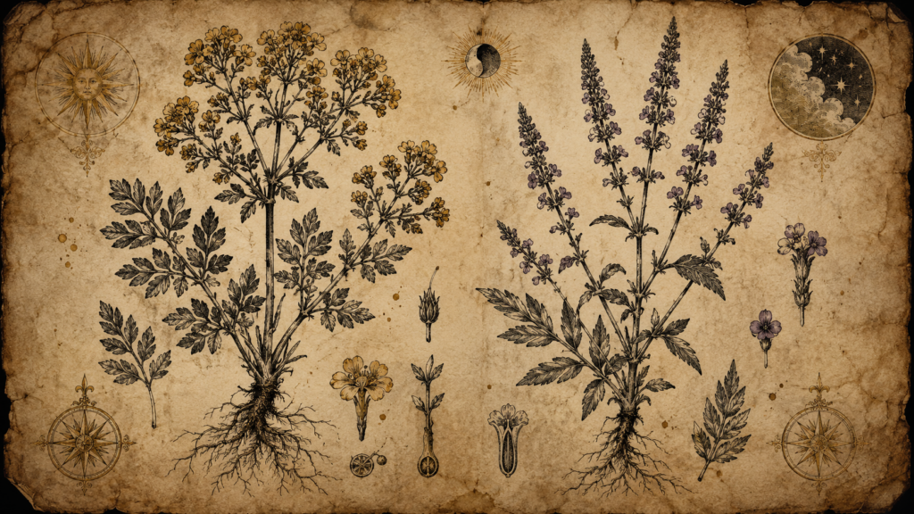 Ruda y verbena, plantas protectoras en la tradición europea - plantas de los grimorios medievales.
