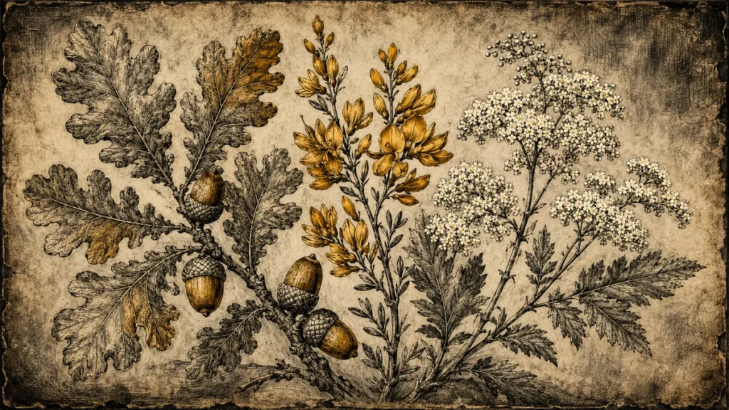 
roble retama reina de los prados plantas Blodeuwedd mitología celta